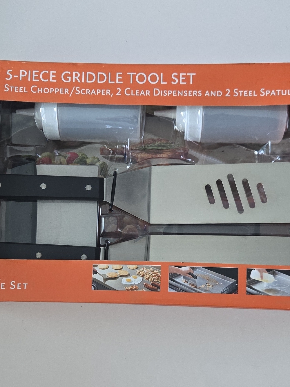 5-Piece Griddle Tool Set - Stainless Steel & Black Handle - Unbranded